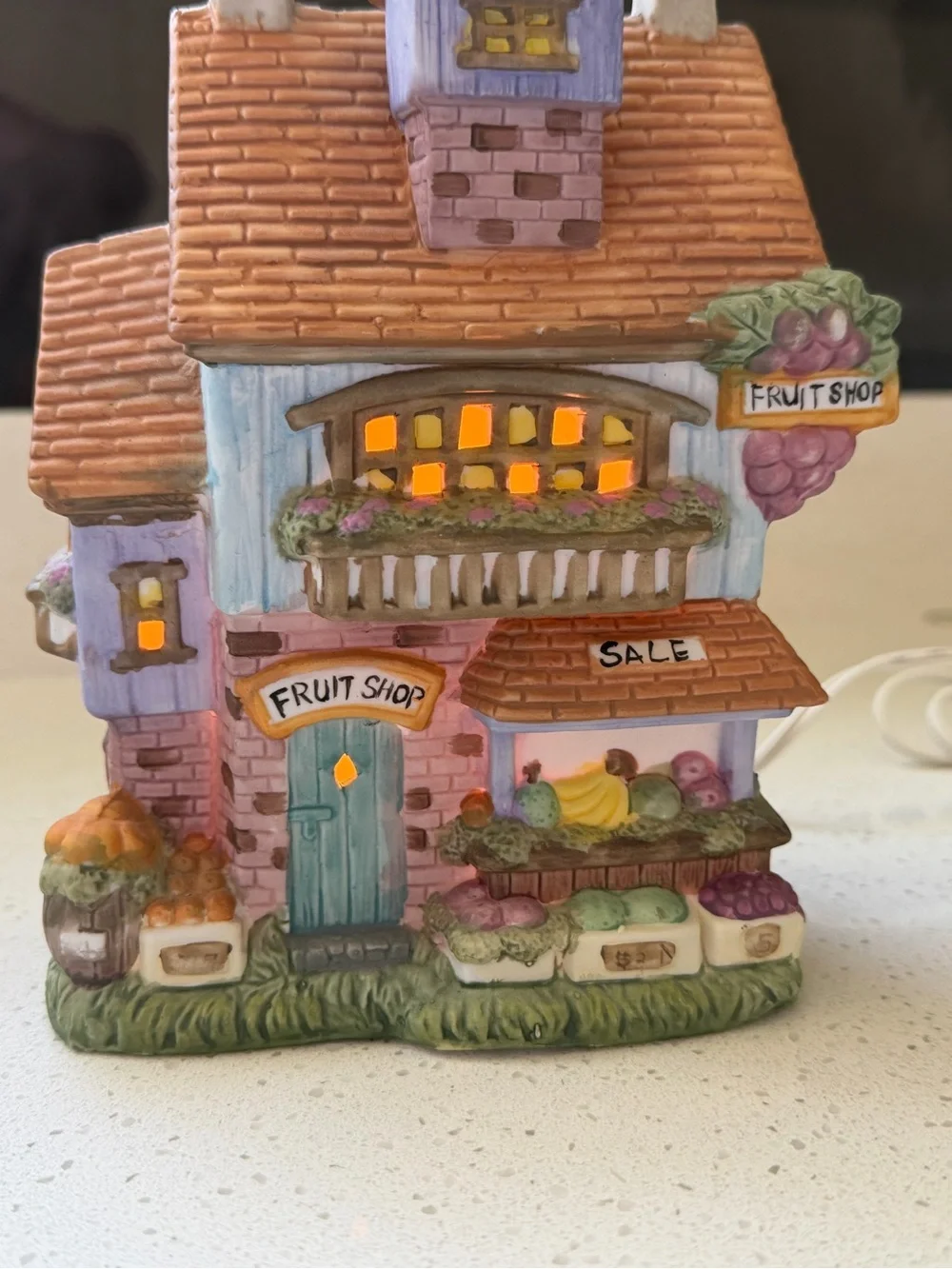 Lighted Ceramic Fruit Shop Village House | Cottagecore Decor | Vintage Home Déco